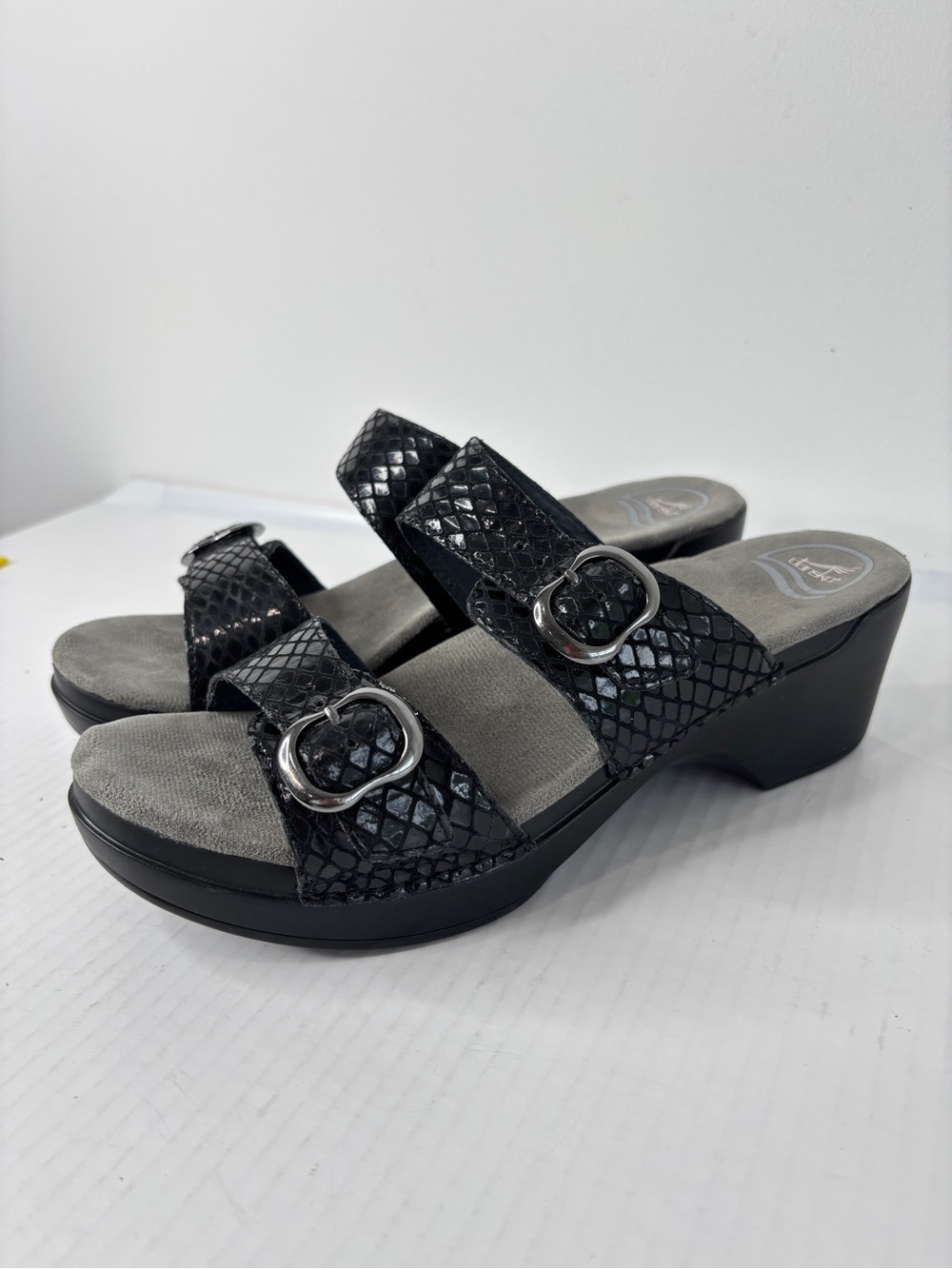 Dansko Sophie Sandals Black Leather Slip On Shoes Sz 41 US 10.5 / 11 Adjustable - Picture 7 of 16
